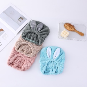 Lindo Gorro de Toalla para Secar el Cabello con Orejas de Conejo, Tela de Microfibra de Rizo, Secado Rápido, Color Sólido, para Adultos, Uso en Casa y Viajes - Product Image 1