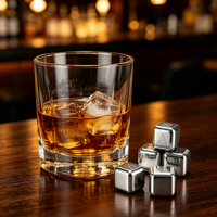Vente directe usine – Lot de 8 glaçons réutilisables en acier inoxydable 304 pour whisky et bière