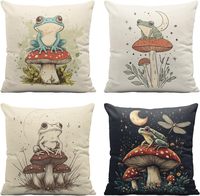 Housse de coussin mignonne en forme de grenouille, champignons rétro, étoiles de lune, décorations de libellules, housse de coussin, canapé, décoration extérieure