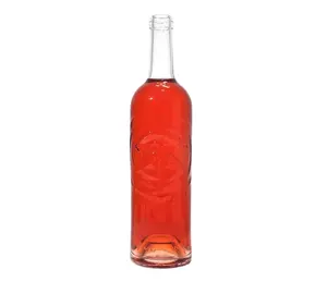 Botol Kaca Flint Berukiran 750Ml, Botol Kaca dengan Sumbat Karet Gabus untuk Vodka Wiski Anggur