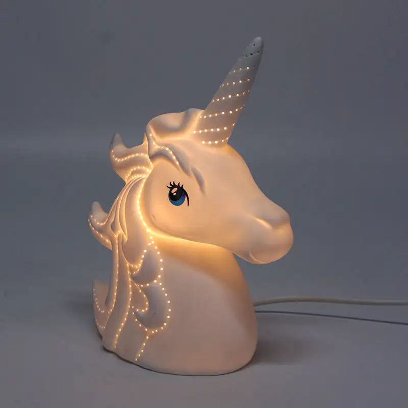 Cute Night Lamp Ceramic Unicorn Craft Night Light For Kids Creative Unicorn Reading Lamp Porcelain Lamps