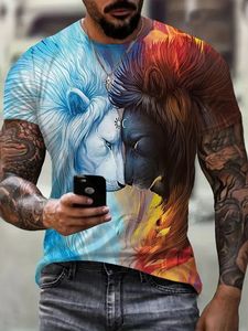 T-shirt pour homme en maille <span class=keywords><strong>d</strong></span>écontractée, imprimé 3D motif lion, col rond, manches courtes, tenue <span class=keywords><strong>d</strong></span>'été, livraison gratuite - Product Image 3
