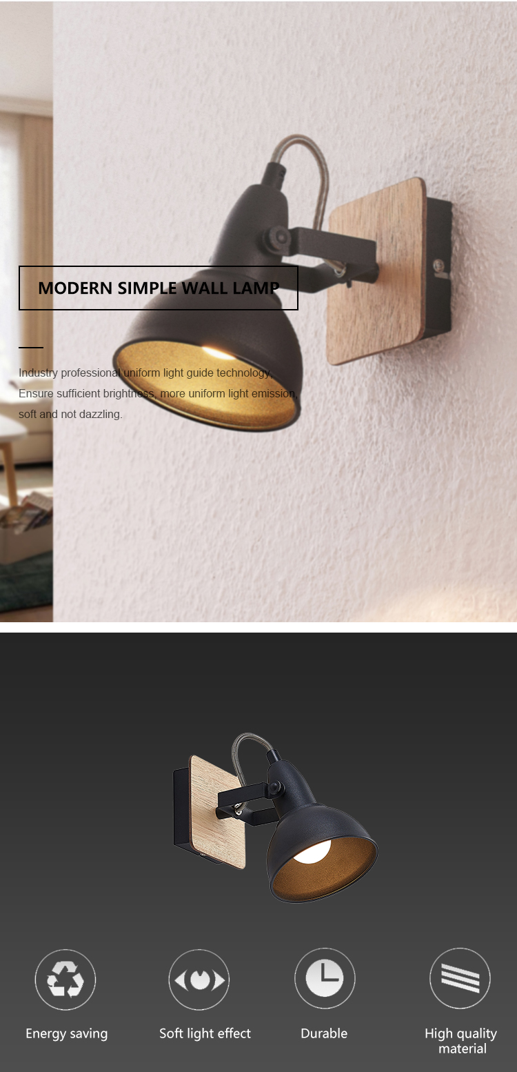Simple Style Decoration Modern Office Living Room Bedroom Indoor Black E14 Wall Lamp