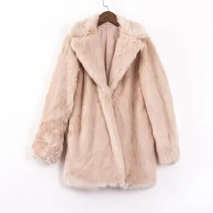 Manteau d'hiver personnalisé en fausse fourrure pour femme, couleur unie, 100 Polyester, pas cher et de haute qualité