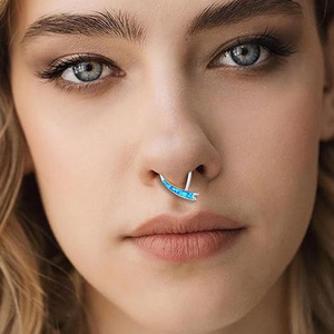 Anneau de nez en opale en acier inoxydable, forme cœur, bijoux de piercing sans soudure 316L pour septum et clous d'oreille - Product Image 4