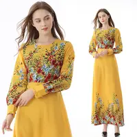 Vestido de chiffon com abertura floral, vestido de chiffon confortável com abertura frontal para abaya islâmico