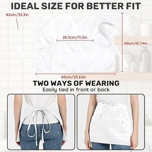 Delantal de barbero/servicio impermeable unisex de media manga para catering y cocina, ropa de <span class=keywords><strong>trabajo</strong></span> con logo personalizado, delantal blanco de media manga - Product Image 6