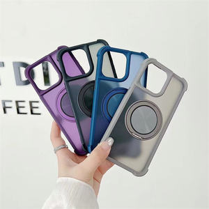 <span class=keywords><strong>Super</strong></span> Pare-chocs Antichoc Armure Givré PC TPU 2 en 1 Mobile Shell Mat Magnétique Rotatif Anneau Support De Protection Housse De Téléphone - Product Image 1