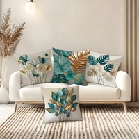 Housses de coussin décoratives Kongyu Home Textiles, motif floral feuille d'or vert sarcelle, pour salon, canapé, chaise