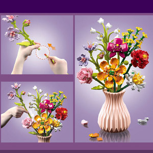 Kit de Construcción de Jarrón con Ramo de Rosas de Juguete para Manualidades, Decoración del Hogar, Flores Artificiales de Plástico, Juego de Bloques de Construcción - Product Image 5