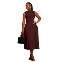 Robes de bureau tendance pour femmes grandes tailles, élégantes et décontractées, à taille haute, col montant, sans manches, pour l'été