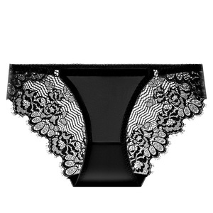 Braguitas de Satén con Encaje Floral Elegante para Mujer, Cintura Baja, Color Sólido, Cómodas, con Forro de Algodón, Venta al Por Mayor - Product Image 1