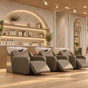 Customizable Beige Brown Style Design Hair Salon Display Showcase with LED Lighting for Beauty Hair Salon Store - Product Image 3