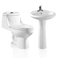 Ensemble de toilette WC en céramique blanche de style moderne Lavabo de salle de bain à double chasse avec structure en deux pièces avec siphon en S Drainage