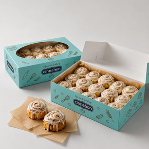 Boîte d'emballage alimentaire en papier cartonné blanc pliable personnalisée pour gâteau, biscuit, brownie, cookie, beignet, emballage à emporter pour boulangerie - Product Image 1