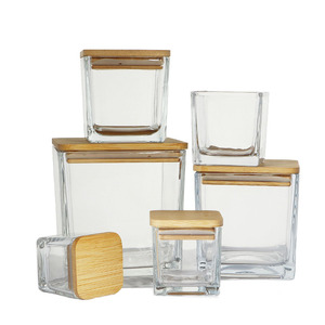8*8cm 10oz Square Candle Jar with Bamboo <b>Lid</b> for Home <b>Decoration</b> - Product Image 2