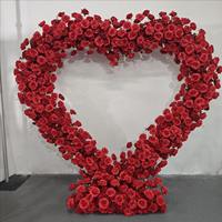 Cadre en forme de cœur de luxe avec fleurs artificielles rouges 5D, décoration de toile de fond de mariage, arrangement floral d'arche, accessoires pour événements et fêtes