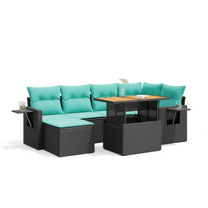 Set Divano da Esterno in Polyrattan 7 Pezzi Nero con Cuscini - Elegante Arredamento da Giardino - Product Image 1