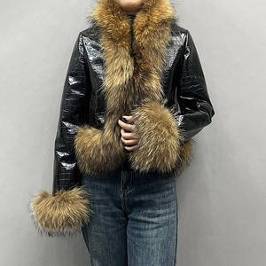 Jancoco, abrigo de cuero auténtico de alta calidad para mujer, chaquetas cortas personalizadas de cuero genuino con puños de Cuello de piel de mapache - Product Image 3