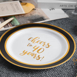 Platos <span class=keywords><strong>de</strong></span> plástico personalizables Xueli con bordes y colores estampados en oro-Vajilla duradera para eventos en casa y hostelería - Product Image 1