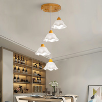 Nouveau lustre minimaliste moderne en bois pour salle à manger, salon, bureau, abat-jour en forme de pétale, lampe suspendue en forme de fleur
