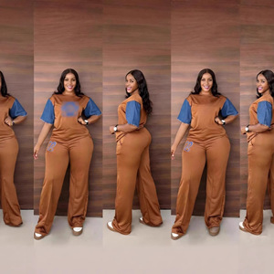 Nouvel ensemble T-shirt à manches en jean géométrique et patchwork pour femme, collection Printemps/Été 2026, style européen et américain, pour le commerce transfrontalier - Product Image 2