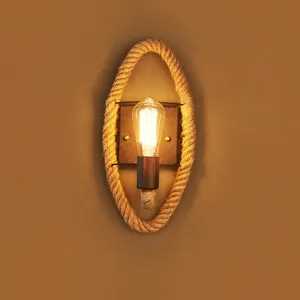 Industrial Hemp Rope Cover E27 Socket Retro Interior Edison Bulb Wall Sconce Modern Hotel Lighting Led Wall Lamp Iron Decorative