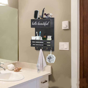 Wooden Wall Mounted Storage Rack 50X30Cm 3 Layers For Hair Dryer <b>Curling</b> <b>Irons</b> Combs Bathroom Organizer Durable Black - Product Image 2