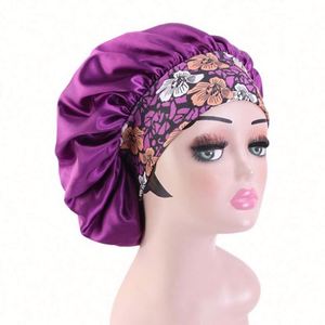 Large Size Flower Print Satin <b>Bonnet</b> for Women's Curly Hair Care Wide Band Travel & Beach Use Salon Quality Hair <b>Bonnet</b> - Product Image 4