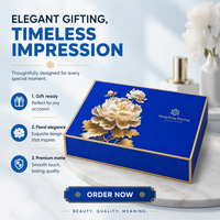 Scatola Regalo Rigida di Lusso Personalizzata Blu Reale con Chiusura Magnetica, Stile Libro, con Inserto a Doppia Apertura e Peonia in Lamina d'Oro per Confezioni Cosmetiche
