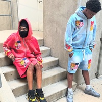 Ensemble de shorts vintage personnalisé en deux pièces pour hommes, sweat à capuche zippé et shorts, vêtements pour hommes, imprimé graphique