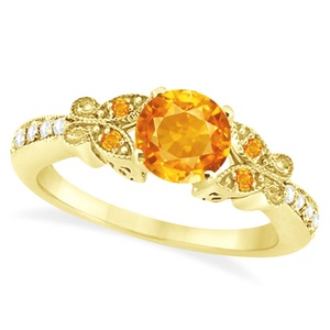 Anillo de Citrino Esmeralda para Mujer, Anillo de Citrino Ovalado para Boda, Anillo Vintage de Citrino y Diamantes - Product Image 5