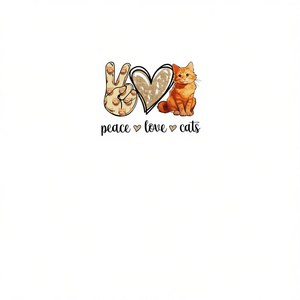 T-Shirt a Maniche Lunghe 'Peace Love Cats' con Design Gatto Tabby Arancione, Unisex, Stampa Digitale, Promozionale per Adulti - Product Image 2