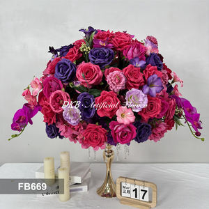 Boule de fleurs artificielles haut de gamme pour mariage, centre de table rose et violet en soie, réaliste, longue durée, fait main, pour fêtes - Product Image 2