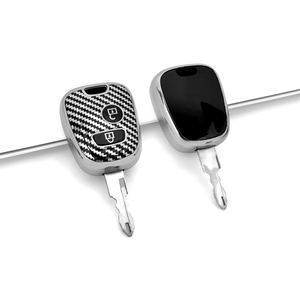 GZ DOMI 2026 – Étui de protection pour clé de voiture en TPU texturé fibre de carbone brillant et lisse, bord argenté, pour Peugeot <span class=keywords><strong>206</strong></span>/207 – Accessoires automobiles tendance - Product Image 2