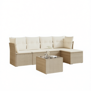 Ensemble de canapés de jardin en rotin beige 6 places, résistant aux intempéries, mobilier d'extérieur au design contemporain - Product Image 1