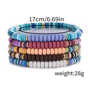 Colorful Polymer Clay <b>Bracelets</b> Women's Bohemian Style Elastic <b>Rope</b> Beach Jewelry 5 Piece Pack - Product Image 4