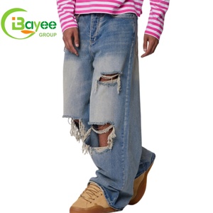 Toptan Özel Lüks Hip Hop Bol Paça Kot Pantolonlar Katmanlı Denim En Kaliteli Vintage Tasarımcı Erkek Kot Pantolonları - Product Image 4