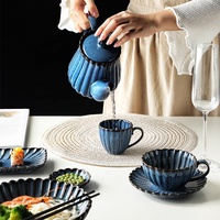 Céramique créative Plats de chrysanthème rétro japonais Assiette à steak domestique Bol Tasse Ensembles de vaisselle