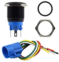 Interrupteur à bouton-poussoir verrouillable en acier inoxydable 19 mm 12V 24V 5A SPDT 1NO1NC étanche avec indicateur LED et prise de câble métallique