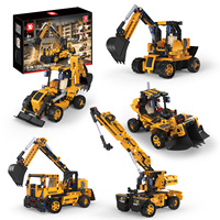 Juego de Juguetes Robóticos STEM 5 en 1: Excavadora, Bulldozer, Control Remoto por APP, Modelo de Plástico Educativo para Armar, para Niños de 5 a 7 Años