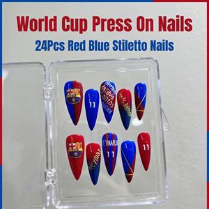 Uñas Postizas de Estilo Stiletto para Fútbol Americano, 24 Piezas, Ultrafinas, Sin Costuras, Largas y Puntiagudas, en Combinación de Colores Azul y Rojo - Product Image 5