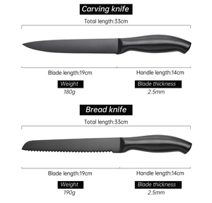 طقم مطبخ من الفولاذ المقاوم للصدأ الأسود مكون من خمس قطع، سكاكين احترافية للشيف من الفولاذ المقاوم للصدأ، سكاكين تقطيع وتقشير ومتعددة الاستخدامات بمقبض مجوف - Product Image 4