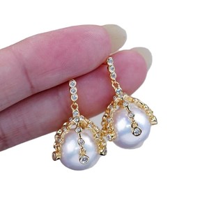 อุปกรณ์ทำเครื่องประดับมุก DIY ต่างหูเงินแท้ S925 พร้อมลูกปัดกลมขนาด 11-14 มม. ถาดใส่ต่างหูเปล่า เครื่องประดับเงินแฟชั่น - Product Image 5