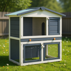 บ้านกระต่ายไม้กลางแจ้ง 3 ประตู สำหรับสัตว์เลี้ยงพันธุ์กลาง ใช้ได้ทุกฤดู สไตล์คลาสสิก รูปทรงสี่เหลี่ยมผืนผ้า - Product Image 2