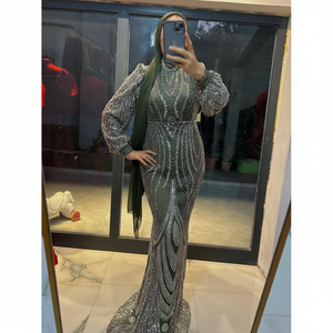 Elegante Vestido de Novia Largo hasta el Suelo de Satén Turco con Encaje Floral, Impresionantes Pedrerías, Cintura Natural, Antiarrugas y Transpirable - Product Image 1