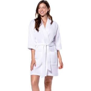 Custom Wholesale Lightweight Short Robe For Women <b>Waffle</b> Kimono <b>Bathrobe</b> Soft Quick Dry Cotton Blend Casual Sleepwear - Product Image 1