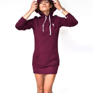 Robe longue à capuche en tricot d'automne 100% coton de qualité supérieure pour femmes avec logo sur le devant, décontractée, sportive, pour la course à pied - Product Image 5
