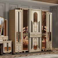 Ensemble de Meubles de Chambre Complet en Bois MDF, Lit Double King Size Classique Luxe Royal Doré pour Villa et Suite Parentale