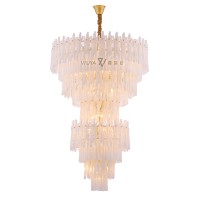 Lustre en verre artisanal multi-niveaux de luxe, grande suspension lumineuse en métal pour villa, hall d'hôtel et escalier à plafond haut